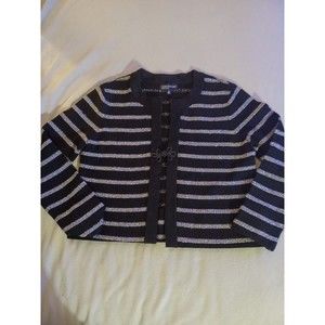 Jones New York Signature Womens Cardigan Black Silver Striped Sweater Medium
